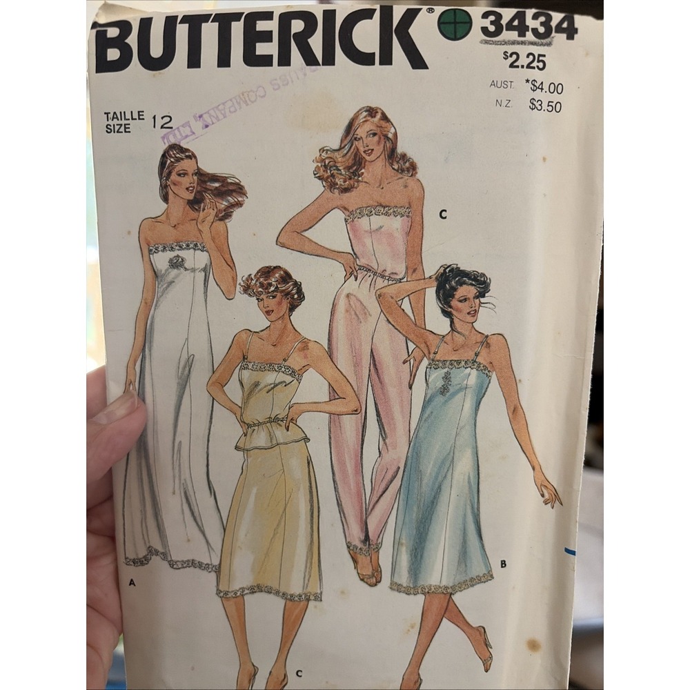 Vintage Butterick 3434 1980s Sewing Pattern Lingerie Slip Camisole Uncut Size 12